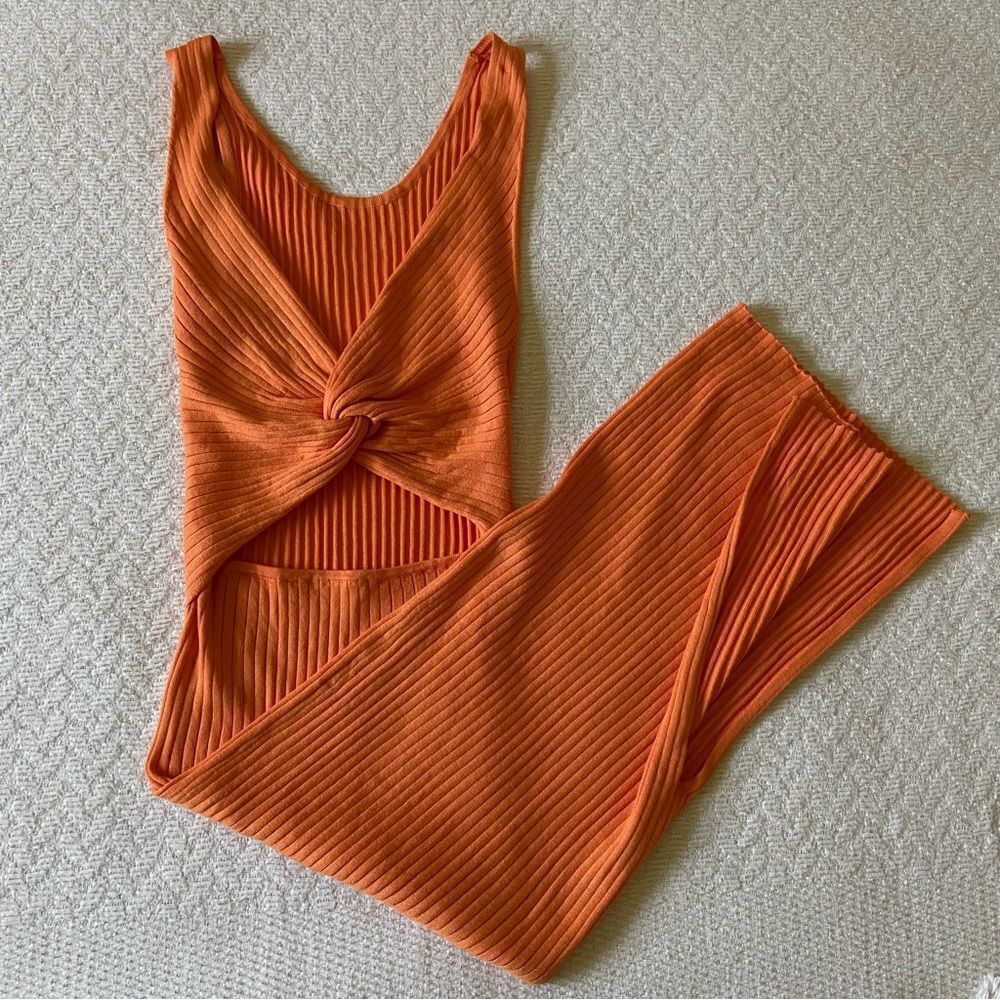 Jolie & Joy Sleeveless Ribbed Twist Back Orange Sweater Pencil Bodycon Dress - Picture 6 of 8